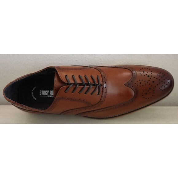 Stacy Adams Men's Sz 12M Cognac Leather Dunbar Wingtip Oxford Dress Shoes - Picture 7 of 10